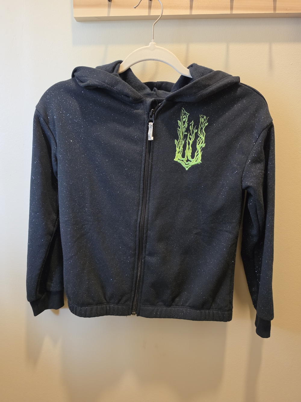 Carter's Wicked Black Glitter Zip Hoodie with Neon Green Graphic